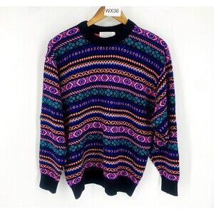 Vintage 80's Capello 48 Made Canada Sweater Abstract Knit Ski Core Grandpa Crew